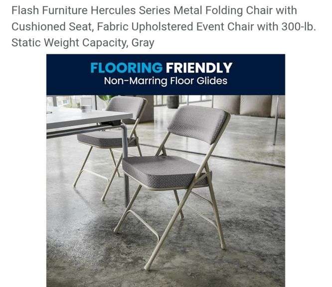 Flash Furniture Hercules Series Metal Folding Chair with Cushioned Seat, Fabric Upholstered Event Chair with 300-lb. Static Weight Capacity, Gray 2pc