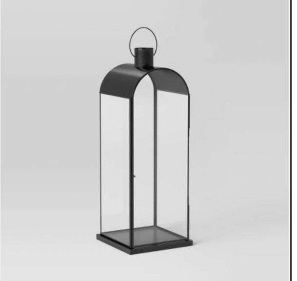 Threshold Metal Portable Lantern Tempered Glass Pillar Candle, (Black)  Tall