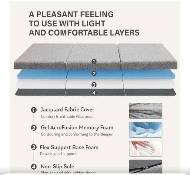MLILY Tri-Fold Memory Foam Mattress, 4 inch Single Folding Mattress with Collapsible and Washable Cover, Travel and Guest Mat, 75"×25"×4", Grey