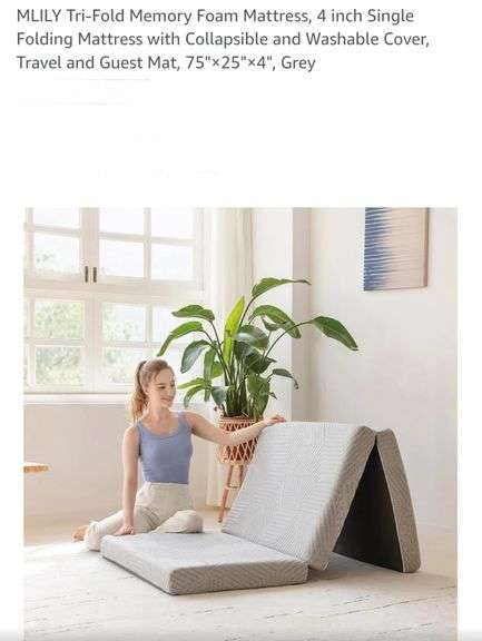 MLILY Tri-Fold Memory Foam Mattress, 4 inch Single Folding Mattress with Collapsible and Washable Cover, Travel and Guest Mat, 75"×25"×4", Grey