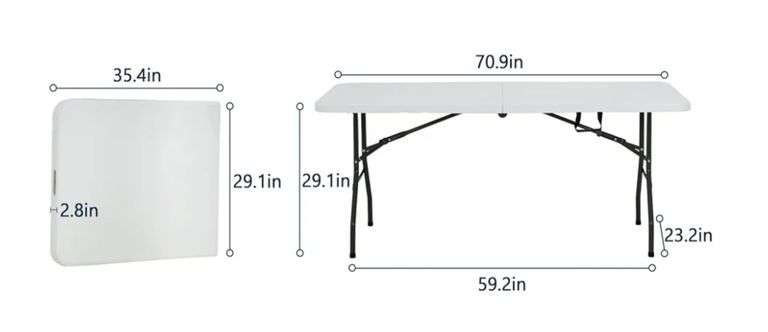 6 Foot Folding Table with Handle and Steel Legs
