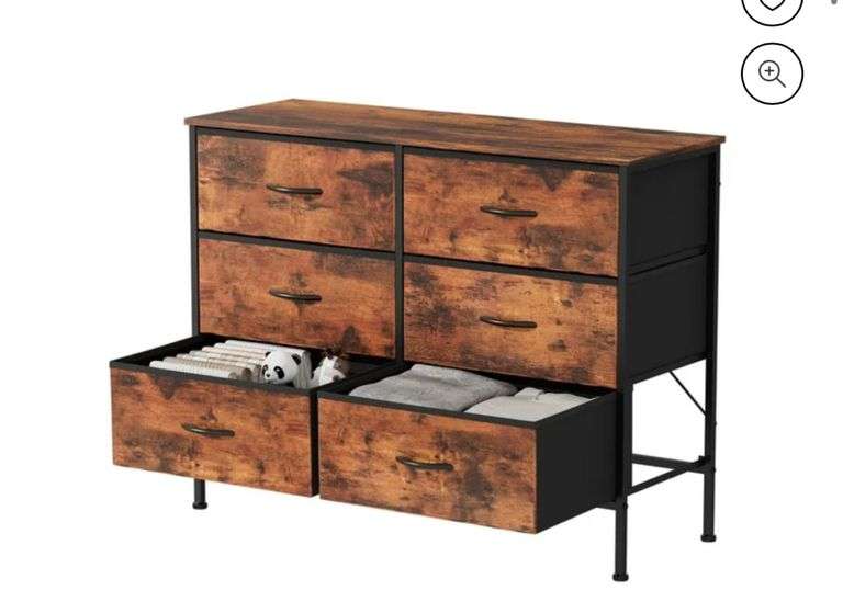 CONCETTA 6 Drawer Dresser for Bedroom, Tall Chest Organizer with Fabric Bins, Steel Frame, Rust Brown