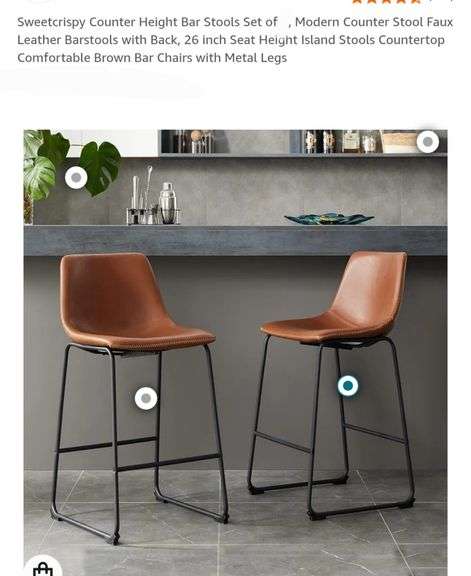 Sweetcrispy Counter Height Bar Stools Set of 3, Modern Counter Stool Faux Leather Barstools with Back, 26 inch Seat Height