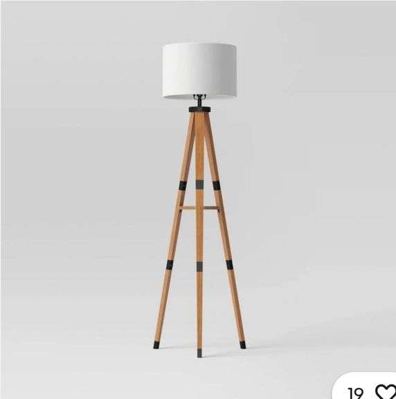 Threshold Tripod Floor Lamp with Shelf Modern Brown Wood Drum Shade 60"x19"