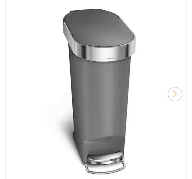Simplehuman 40L Slim Liner Rim Step Kitchen Trash Can, Gray Plastic