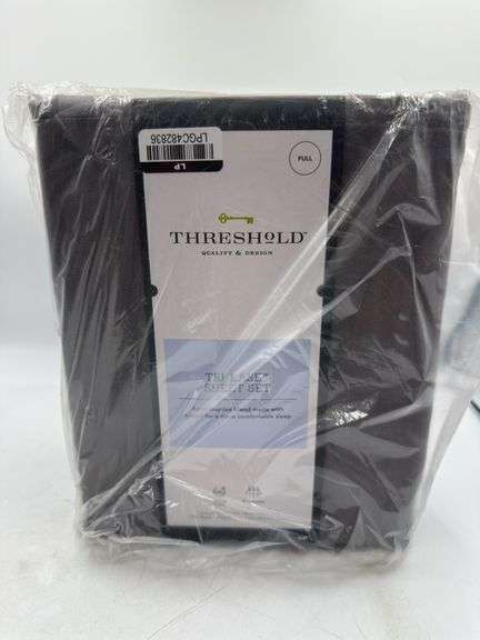 Threshold 500TC Cotton Blend Sateen 4-Piece Sheet Set Grey Herringbone Full