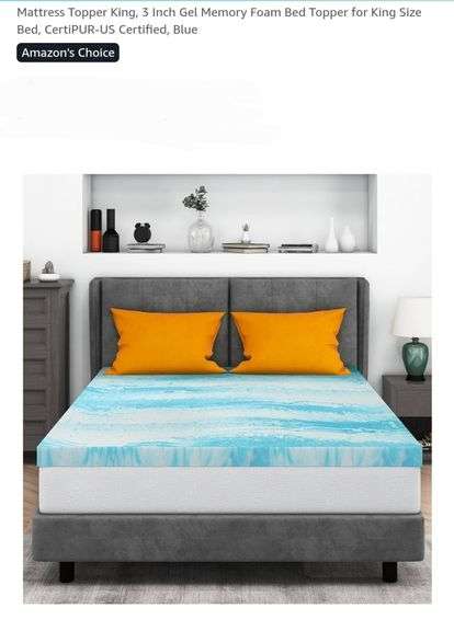 Mattress Topper King, 3 Inch Gel Memory Foam Bed Topper for King Size Bed, CertiPUR-US Certified, Blue