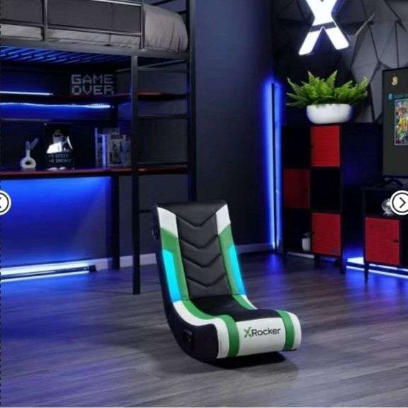 X Rocker Horizon RGB LED Audio Floor Rocker Gaming Chair Green/Black/White