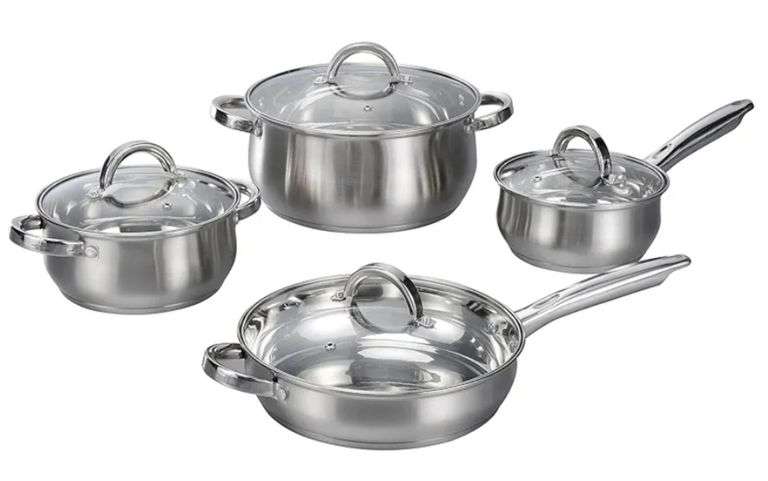 12-Piece Induction Ready Stainless Steel Cookware Sets with Glass Lid, Silver on Cookware Sets Stainless Steel