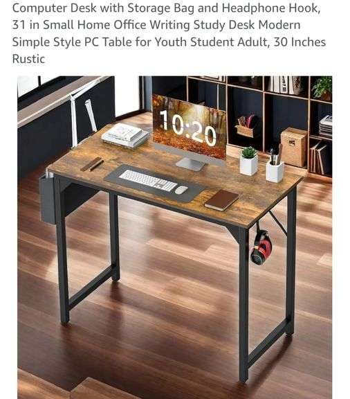 Computer Desk with Storage Bag and Headphone Hook, 31 in Small Home Office Writing Study Desk Modern Simple Style PC Table for Youth Student Adult, 30 Inches Rustic