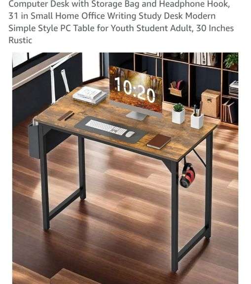 Computer Desk with Storage Bag and Headphone Hook, 31 in Small Home Office Writing Study Desk Modern Simple Style PC Table for Youth Student Adult, 30 Inches Rustic