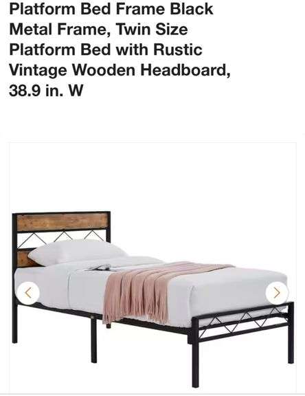 VECELO Twin Size Bed Frame with Headboard, Heavy-Duty Platform Bedframe with Metal Slats Support, No Box Spring Needed, Easy Assembly, Black & Brown