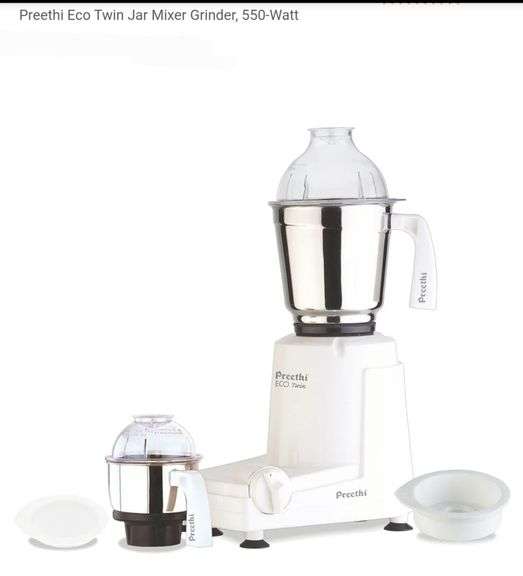 Preethi Eco Twin Jar Mixer Grinder, 550-Watt