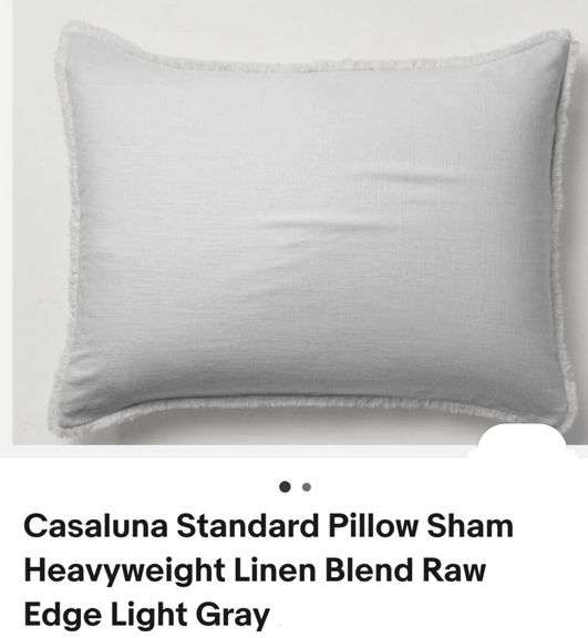 3pk Casaluna Standard Pillow Sham Heavyweight Linen Blend Raw Edge Light Gray