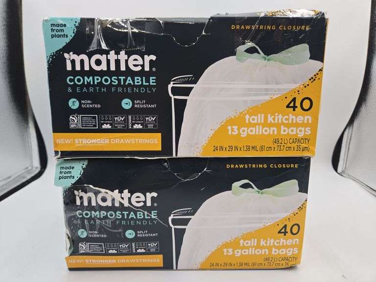 (2) Matter Compostable & Earth Friendly 13 Gallon Trash Bags 40ct Each