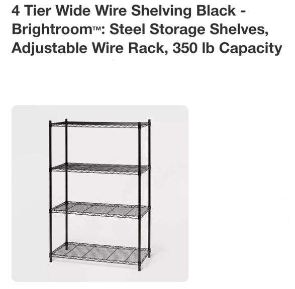 4 Tier Wide Wire Shelving Black - Brightroom™: Steel Storage Shelves, Adjustable Wire Rack, 350 lb Capacity
