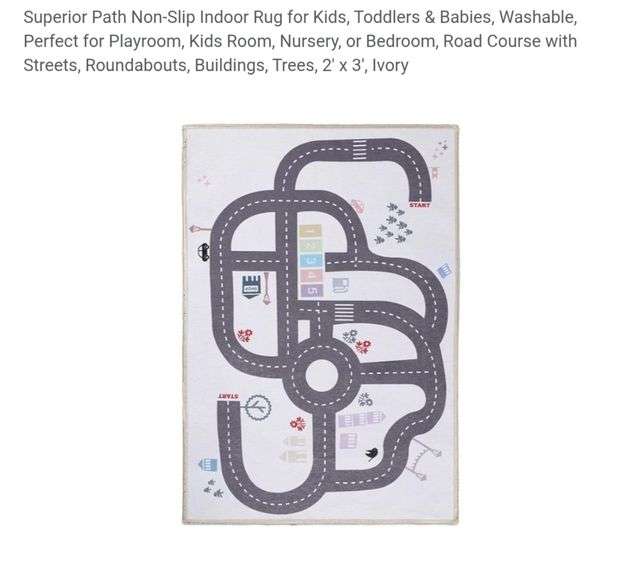 Washable Non-Slip Indoor Rug for Kids, Perfect for Playroom, Road Course with Streets, Roundabouts, Buildings, Trees, 2' x 3', Ivory