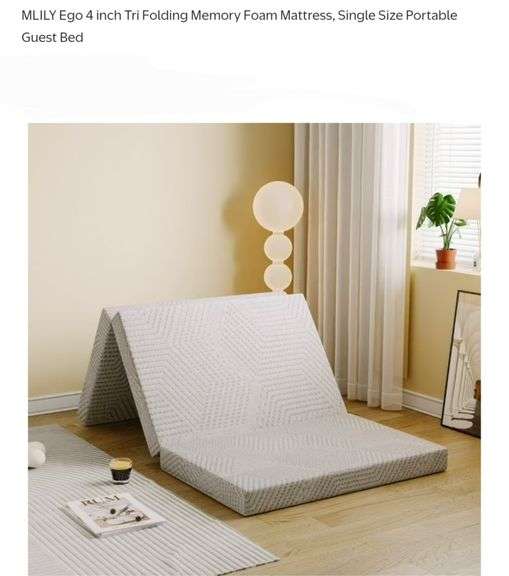 MLILY Ego 4 inch Tri Folding Memory Foam Mattress, Single Size Portable Guest Bed