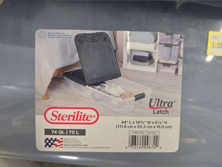 Sterilite 74qt Ultra Clear Under Bed Latch Box Clear Base Flat Gray Lid and Latches: Portable Storage, Stackable, Plastic