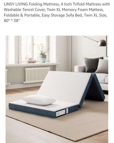 LINSY LIVING Folding Mattress, 4 Inch Trifold Mattress with Washable Tencel Cover, Twin XL Memory Foam Mattess, Foldable & Portable, Easy Storage Sofa Bed, Twin XL Size, 80" * 38"