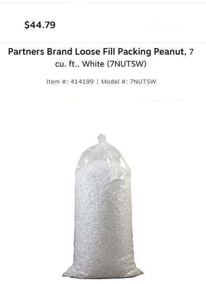 Partners Brand Loose Fill Packing Peanut, 7 cu. ft., White
