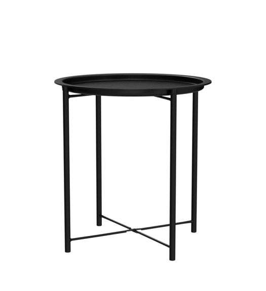 VECELO Side/End Table, Folding Round Metal Anti-Rust and Waterproof Outdoor or Indoor Tray for Living Room Bedroom Balcony and Office, Black