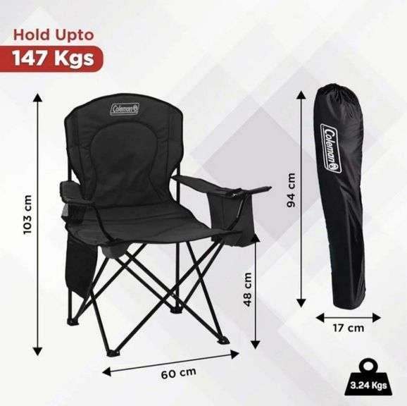 Coleman Portable Camping Chair with 4-Can Cooler, Cushioned Seat & Back with Side Pockets & Cup Holder, Carry Bag Included, Great for Camping, Tailgating, Firepits, Patio, & More
