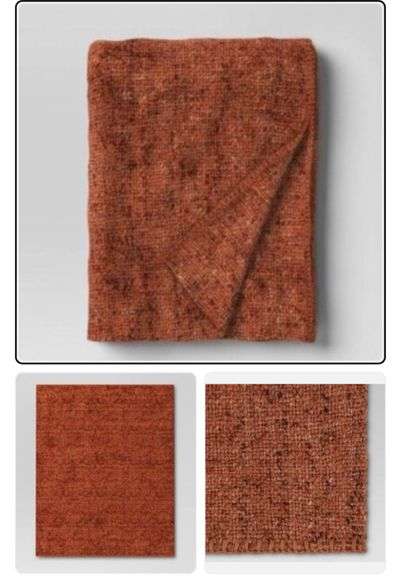 (2) Threshold 60x50" Marled Boucle Textured Wool Cozy Throw Blanket, Orange and Burgundy