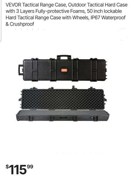 VEVOR Tactical Range Case, Outdoor Tactical Hard Case with 3 Layers Fully-protective Foams, 50 inch lockable Hard Tactical Range Case with Wheels, IP67 Waterproof & Crushproof