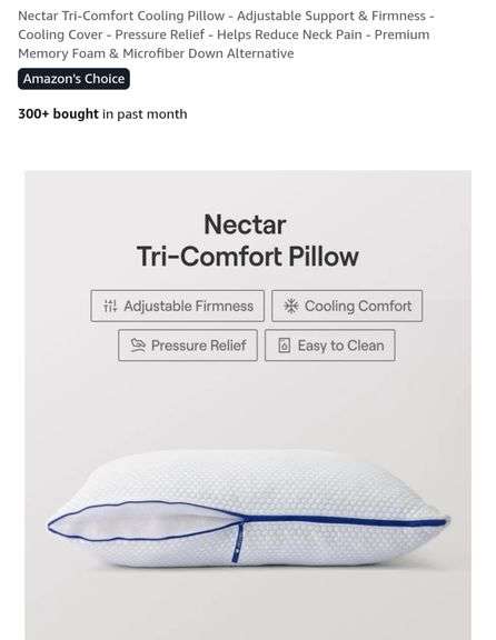Standard Size Nectar Tri-Comfort Cooling Pillow - Adjustable Support & Firmness - Cooling Cover - Pressure Relief - Helps Reduce Neck Pain - Premium Memory Foam & Microfiber Down Alternative