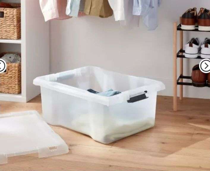 Medium Frosted Latching Storage Box - Brightroom™: Stackable Polypropylene Tote with Lid, 48L Capacity