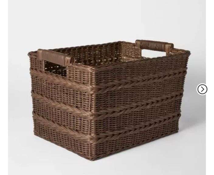 Rectangle Rattan Decorative Basket Dark Brown - Threshold™ designed with Studio McGee: FSC Certified Wicker Storage, Spot Clean
