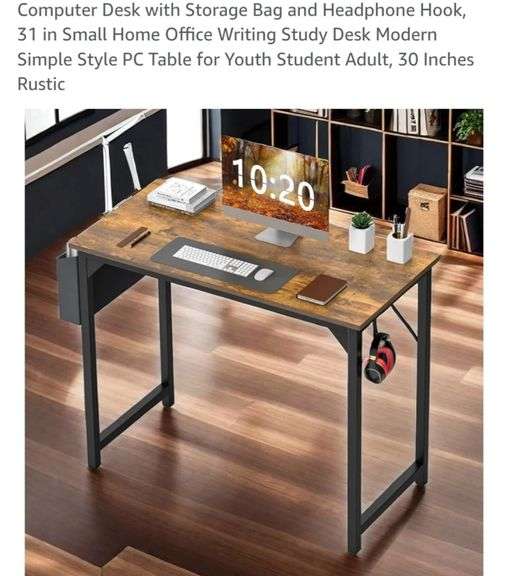 Computer Desk with Storage Bag and Headphone Hook, 31 in Small Home Office Writing Study Desk Modern Simple Style PC Table for Youth Student Adult, 30 Inches Rustic