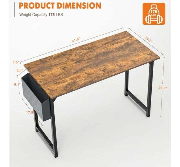 Computer Desk with Storage Bag and Headphone Hook, 31 in Small Home Office Writing Study Desk Modern Simple Style PC Table for Youth Student Adult, 30 Inches Rustic