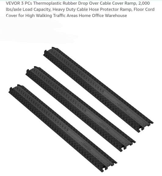 VEVOR 3 PCs Thermoplastic Rubber Drop Over Cable Cover Ramp, 2,000 lbs/axle Load Capacity, Heavy Duty Cable Hose Protector Ramp, Floor Cord Cover for High Walking Traffic Areas Home Office Warehouse