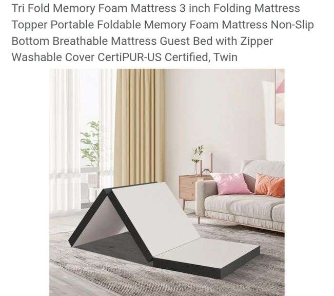 Tri Fold Memory Foam Mattress 3 inch Folding Mattress Topper Portable Foldable Memory Foam Mattress Non-Slip Bottom Breathable Mattress Guest Bed with Zipper Washable Cover CertiPUR-US Certified, Twin