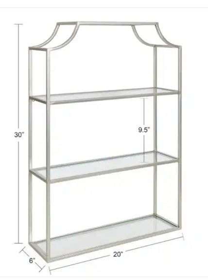 Ciel 6 in. x 20 in. x 30 in. Silver Metal Floating Decorative Wall Shelf Without Brackets