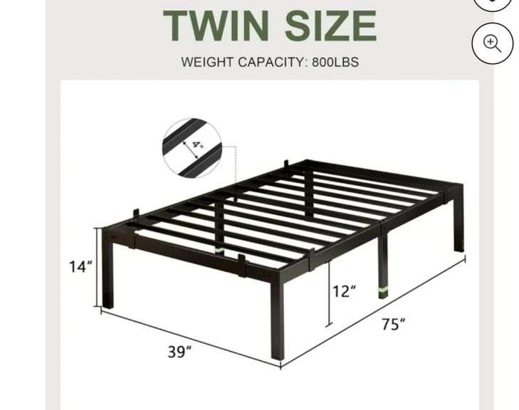Feonase 14" Twin Size Metal Bed Frame, Platform Bed with 6 Non-Slip Mattress Gaskets, Heavy Duty Steel Slat Support