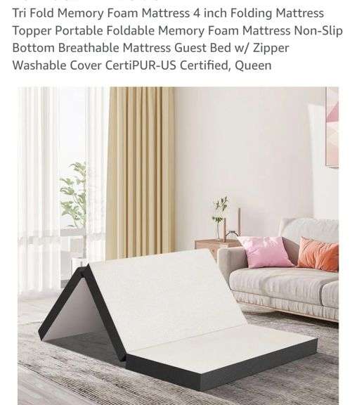 Tri Fold Memory Foam Mattress 4 inch Folding Mattress Topper Portable Foldable Memory Foam Mattress Non-Slip Bottom Breathable Mattress Guest Bed w/ Zipper Washable Cover CertiPUR-US Certified, Queen