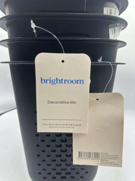 (6) Narrow Large Decorative Plastic Bin Black - Brightroom™: Modern Storage with Cut-Out Handles, 13" Cube Compatible