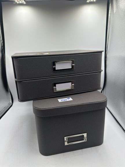 2 Drawer Decorative Fabric Box Charcoal - Brightroom: Rectangle, Paper & Polyester, Spot Clean, 6"x10"x13" AND Medium Decorative Fabric Box Charcoal - Brightroom™: Rectangle Storage, 7" H x 13" D x 10