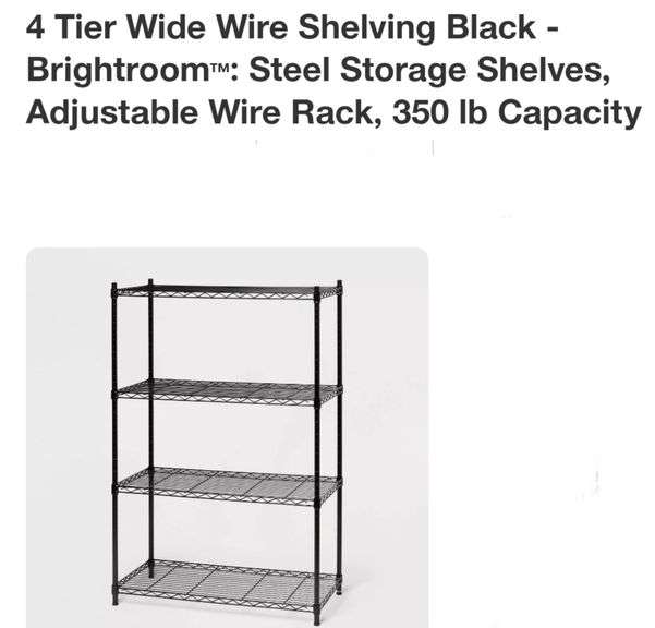 4 Tier Wide Wire Shelving Black - Brightroom™: Steel Storage Shelves, Adjustable Wire Rack, 350 lb Capacity