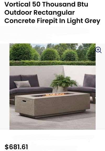 Vortical 50 Thousand Btu Outdoor Rectangular Concrete Firepit In Light Grey