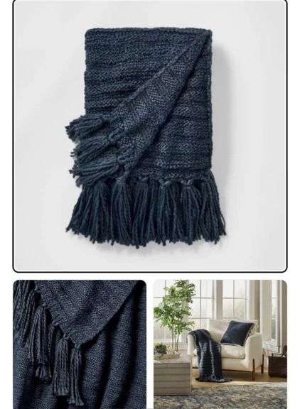 Threshold Designed with Studio McGee Raised Striped Chunky Knit Throw 50x60" dark navy blue