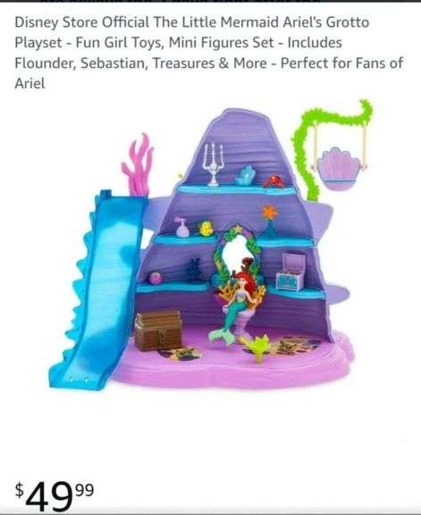 Disney Store Official The Little Mermaid Ariel's Grotto Playset - Fun Girl Toys, Mini Figures Set - Includes Flounder, Sebastian, Treasures & More - Perfect for Fans of Ariel
