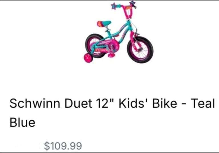 Schwinn Duet 12" Kids' Bike - Teal Blue with Pink