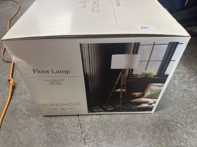 Threshold Tripod Floor Lamp with Shelf Modern Brown Wood Drum Shade 60"x19"