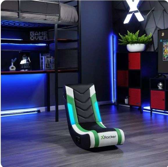 X Rocker Horizon RGB LED Audio Floor Rocker Gaming Chair Green/Black/White