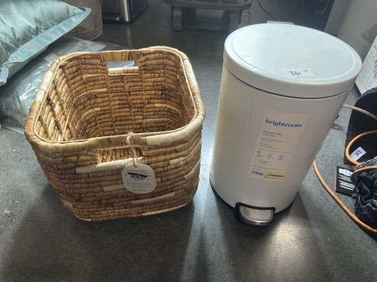 Brightroom Stainless steel trash can (3.1 gallon) and threshold woven basket (15x14)