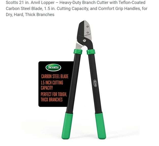 Scotts 21 in. Anvil Lopper – Heavy-Duty Branch Cutter with Teflon-Coated Carbon Steel Blade, 1.5 in